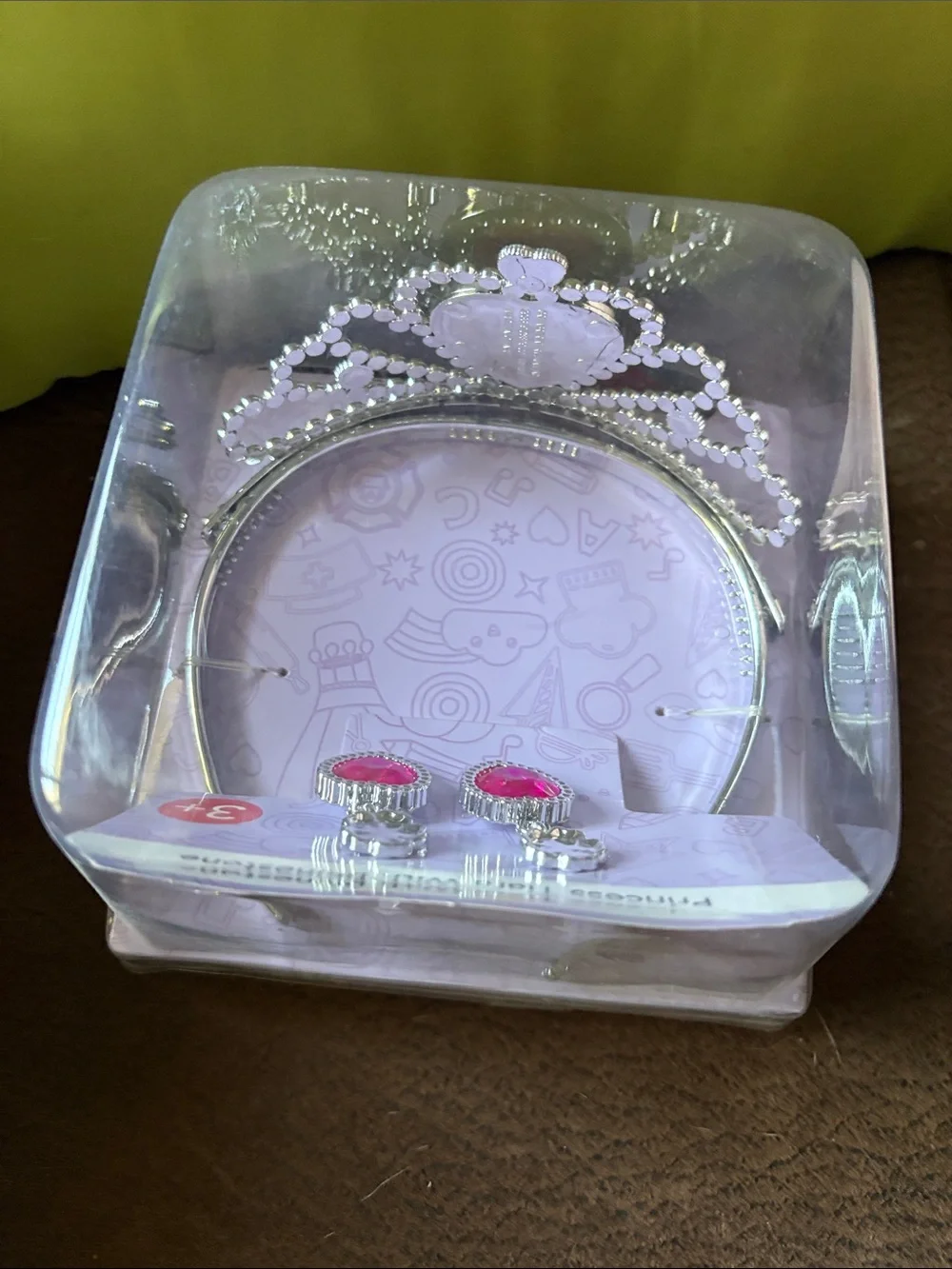 Princess Tiara and Heart Earrings Set - Silver with Pink Accents
